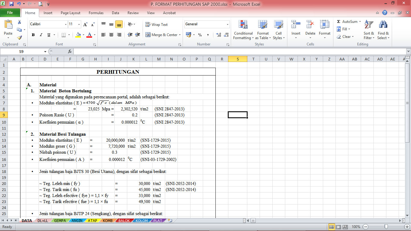 FORMAT PERHITUNGAN STRUKTUR RUMAH DENGAN SAP 2000 - TokoFile